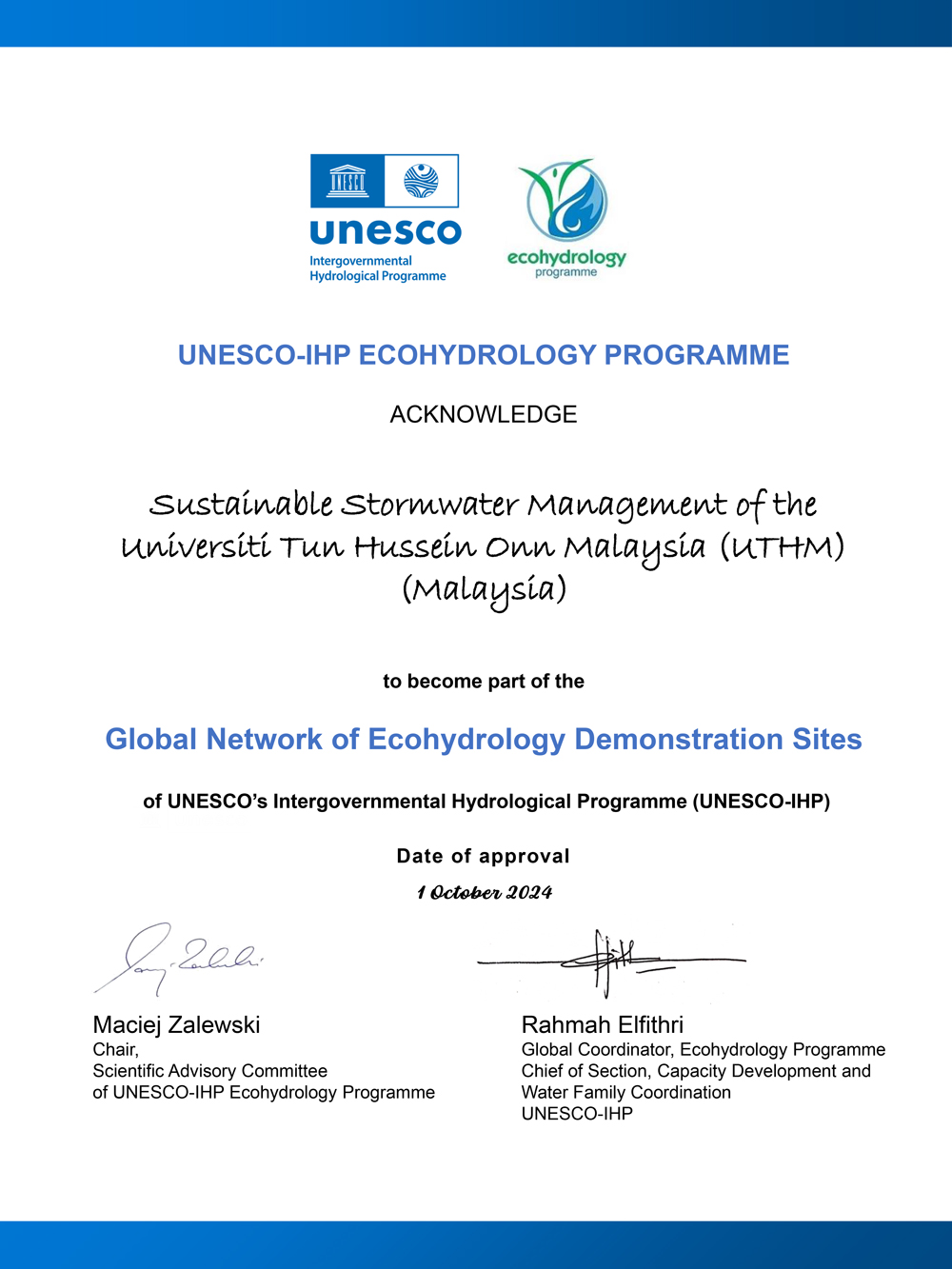 Certificate UNESCO IHP Ecohydrology UTHM Malaysia 250312 064019