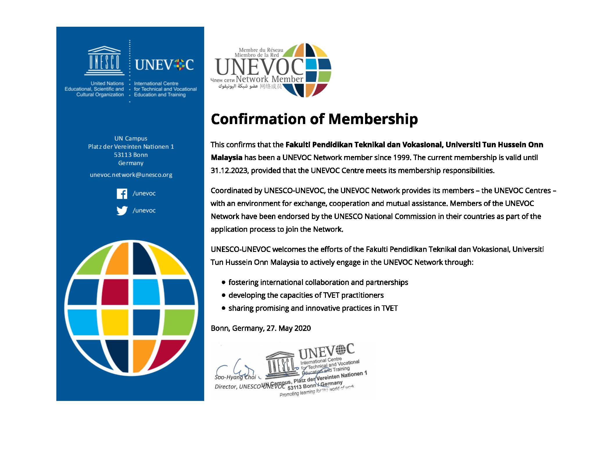 UNEVOC Network Membership Certificate