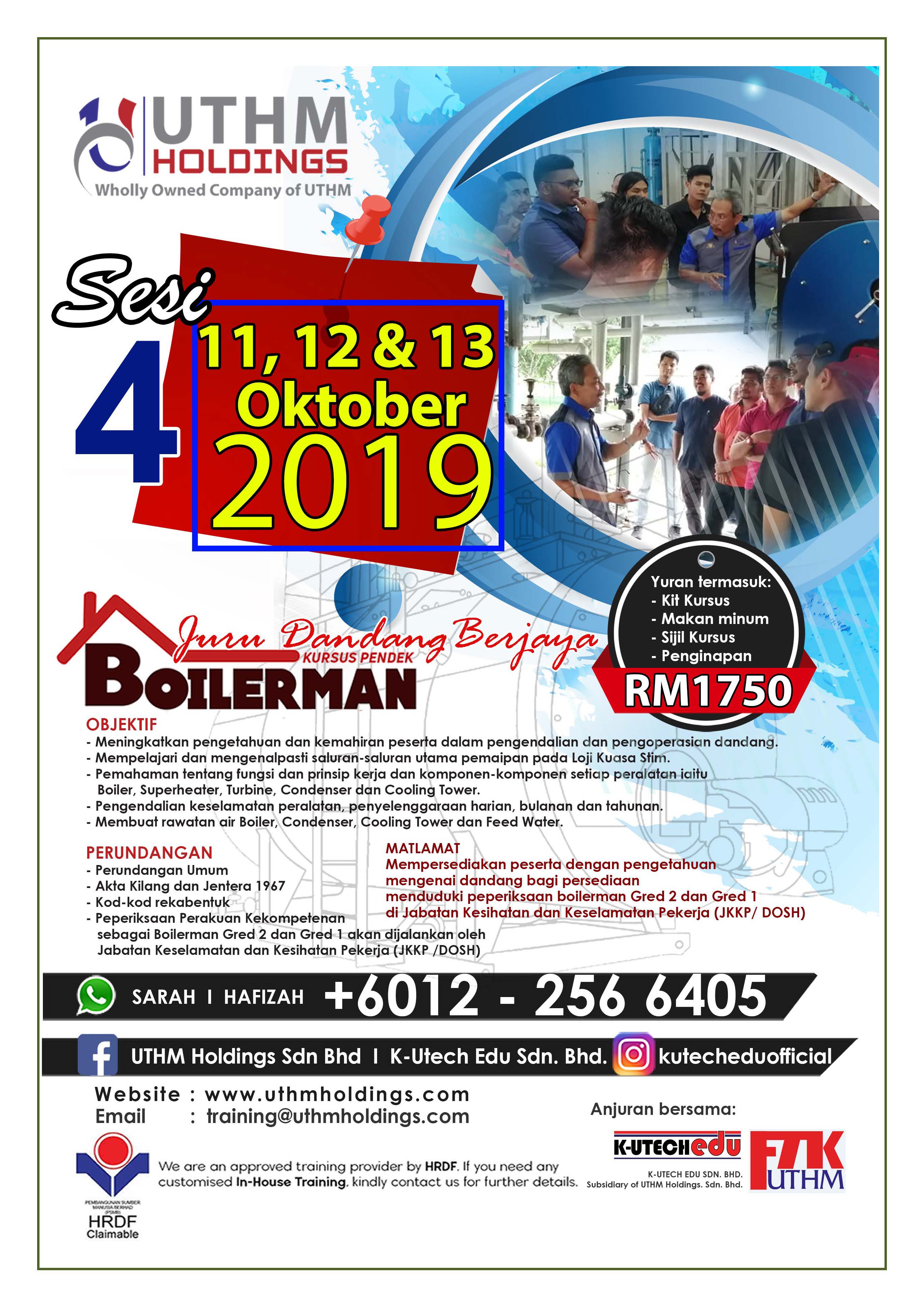 Brosur Kursus BoilermanUTHM 2019 Flyers 2019 Sesi 4 Page 1